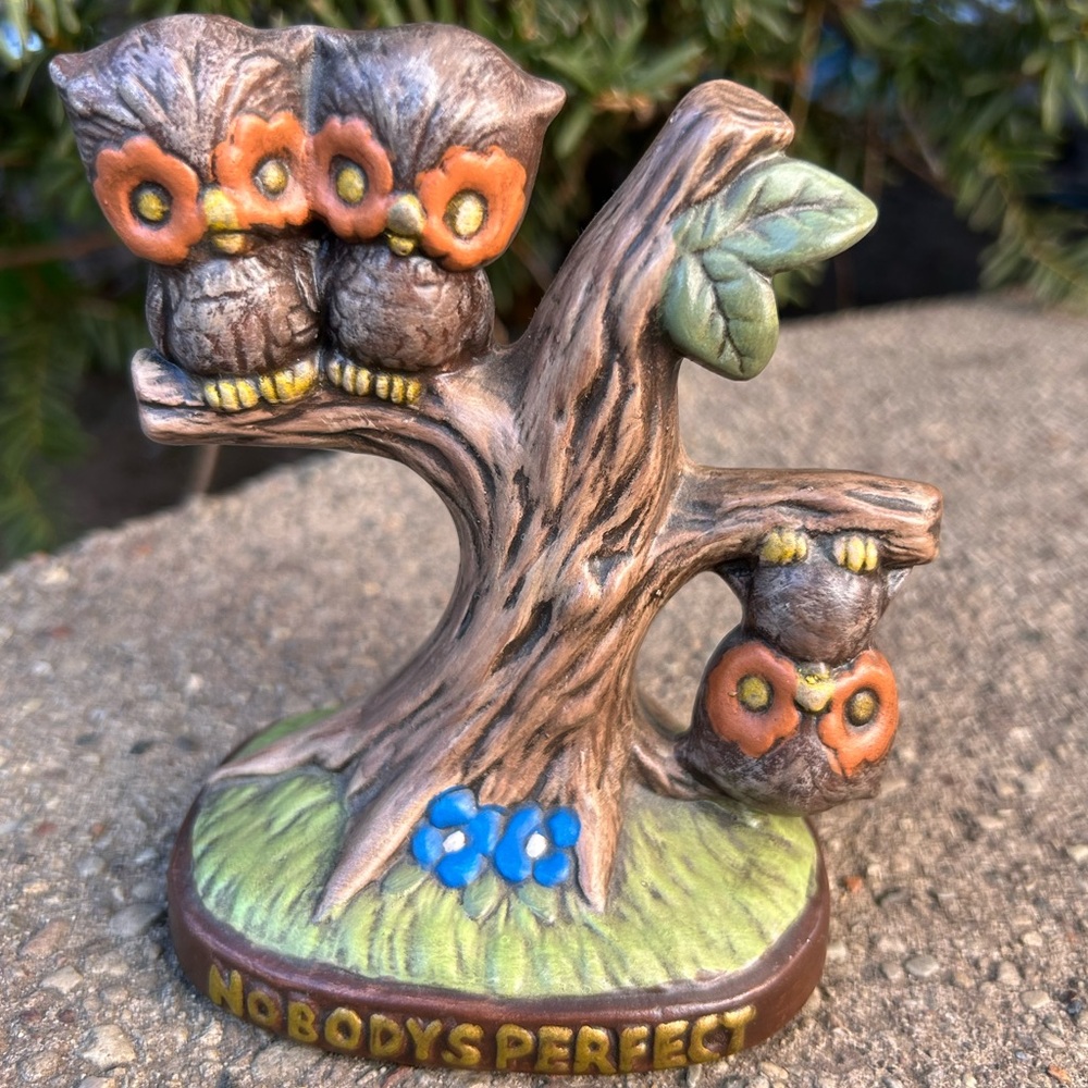 Nobody's Perfect Ceramic Owl Tree Figurine - Brown and Orange